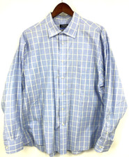 Chaps Stretch Collar Wrinkle Free Regular Fit 18 34/35 Blue Check Plaid