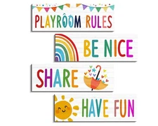 4 Pcs Playroom Sign Kids Playroom Wall Decor Playroom Rules Quotes Sign Be Ni...