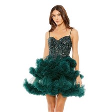 Mac Duggal NWT Sweetheart Neck Beaded Fit Flare Mini Dress in Hunter Size 6