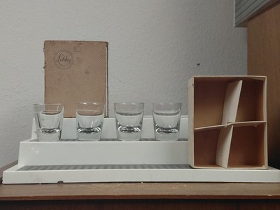 Libbey Flared Shot Glasses Thick Bottom Pour Line Vtg 50s Orig Box 4 Ct NIB NOS