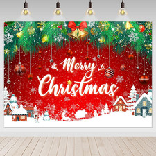 7X5Ft Red Christmas Backdrop - Snowflake New Year Eve Photography Family Party B