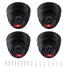 4 Pcs Fake Security Camera Dummy Dome Cameras with Red Light/Screw/Cover, Black