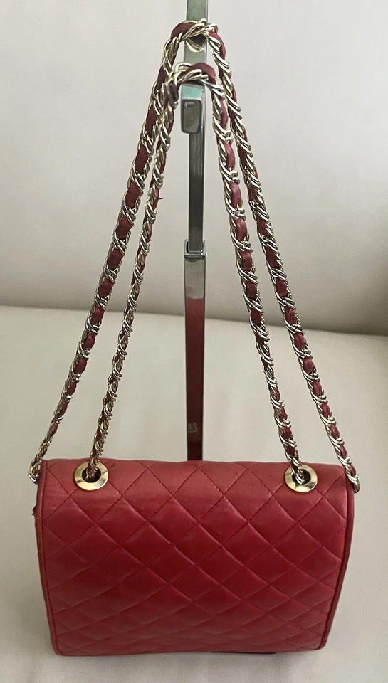 Bolso de Hombro Convertible JAY HERBERT Cuero Genuino Rojo Diamante Acolchado Foto 3 de 4