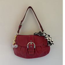 Coach Red Soho Shoulder Bag Pleated Leather