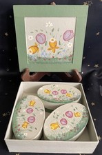 Set/4 Hand painted paper mache' boxes  Trinkets, gifts, candy  square oval NEW