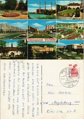 Ansichtskarte Wolfsburg Stadtteilansichten ua. VW-Werk, Detmerode, uvm. 1974