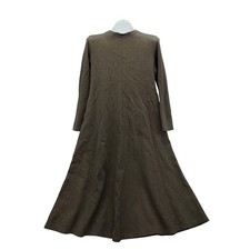 Uniqlo Womens XS Long Sleeve A-Line Midi Dress Olive Brown Marled 469345 Pocket