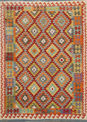 Geometric Kilim Oriental Hand-made Rug Flat weave Reversible Carpet 5x7
