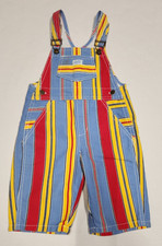 Vintage USA Striped Denim Guess Bib Overalls Size 3Y 3T Blue Red Yellow HTF