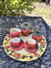 Miniature Collectible 10 Piece Strawberry Motif Tea Set