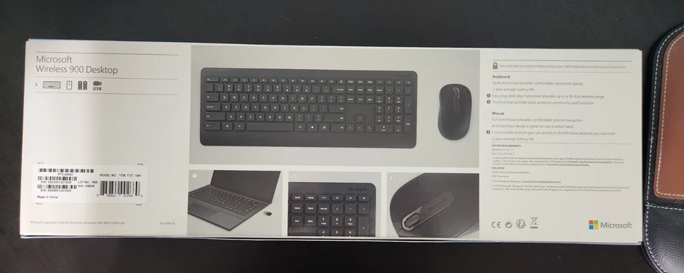 Microsoft Wireless 900 Desktop Keyboard Mouse Black Set of 3 Sealed Free Ship - Image 2 of 2