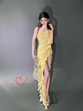 1/4 Puyoo 1/3 SID EID BJD Single Shoulder Sling Dress Multi Long Flounces Yellow