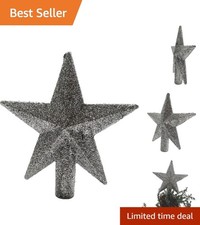 4-Inch Classic Silver Glitter Star Christmas Tree Topper - Unlit Elegance