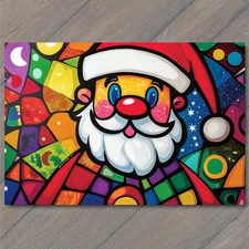 POSTCARD Santa Color Blocks Stars Moon Whimsical Bold Bright Red Blue Yellow Fun
