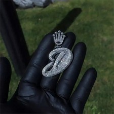 2Ct Real Moissanite Initial Letter "D" Pendant 14K White Gold Plated 925 Silver