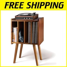Mid-Century Modern Record Storage Cabinet - Acacia Wood