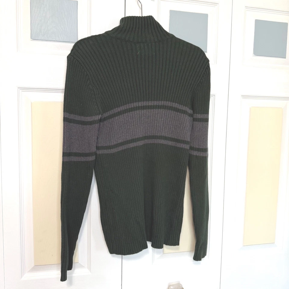 American Rag Cie Mens Sweater Small Green Gray Ribbed 1/4 Zip Pullover - Image 3 of 4