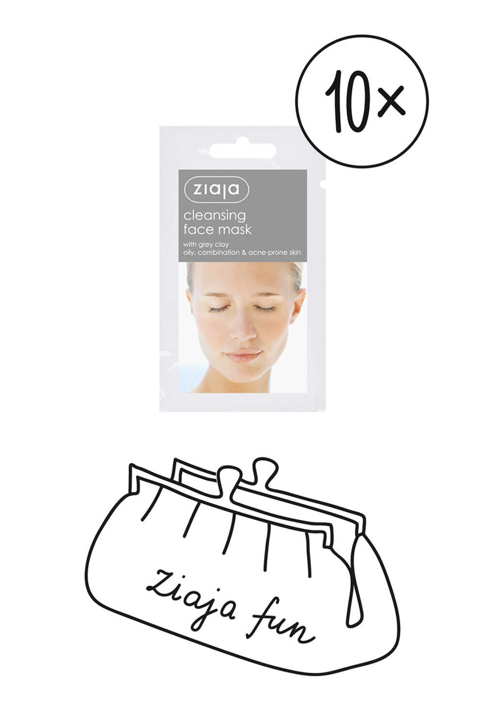 10 X Ziaja Cleansing Face Mask With Grey Clay/Sachet 7ml