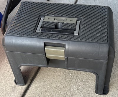 Rubbermaid Black Plastic Step Stool/ tool box with Carry Handle, Adult Solid,