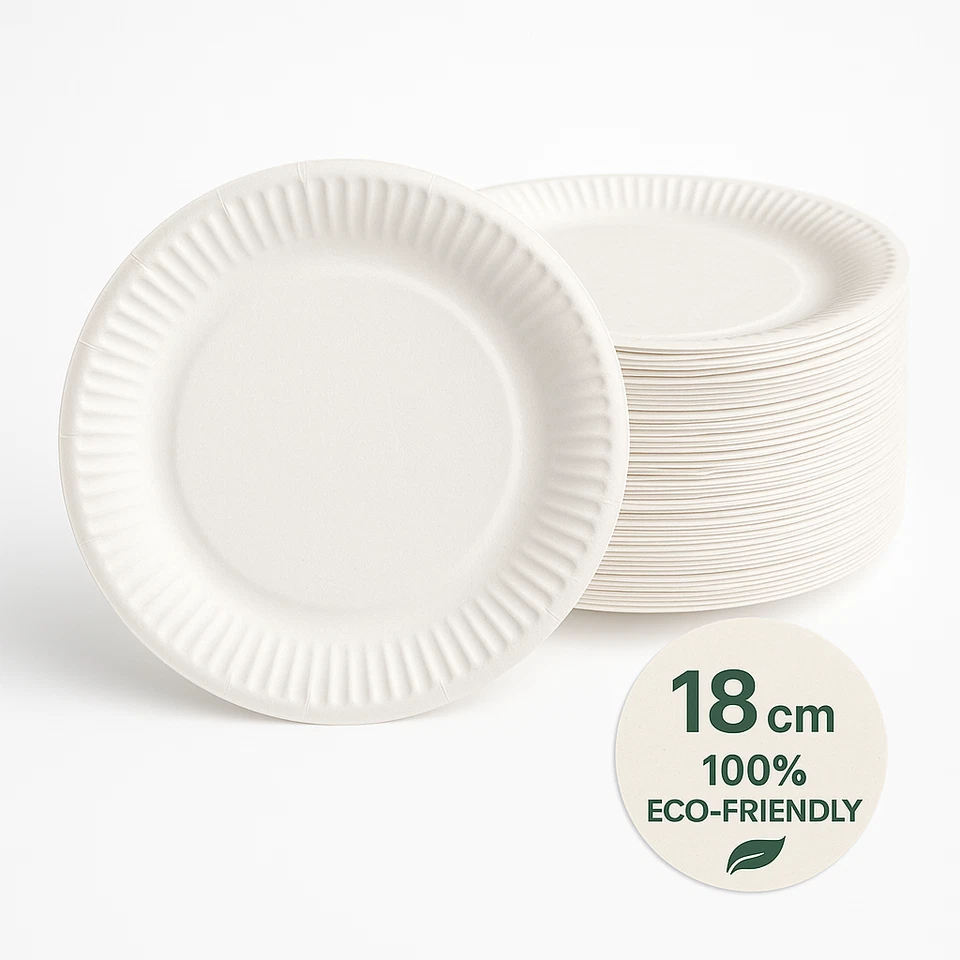 Premium Weiße Pappteller 18 cm 23 cm 26 cm | Einweg Teller Set Party NEU & OVP - Bild 4 von 4