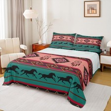 Boho Tribal Bed Sheet Set King Size,Southwestern Native Aztec American Deep P...