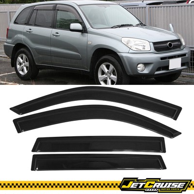 4-Piece Smoke Window Visors For 2001-2005 Toyota RAV4 - Tape On Rain Guards, No Drilling