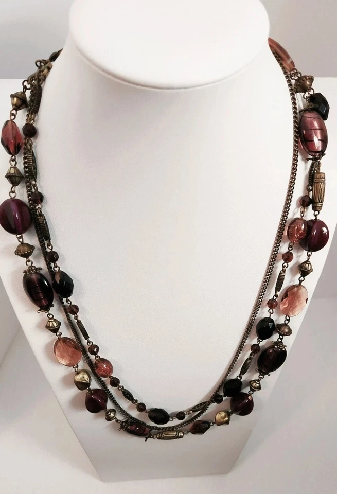 Vintage Premier Design Retired 3 Multi-Strand Purple Faceted Glass Mixed Stone
