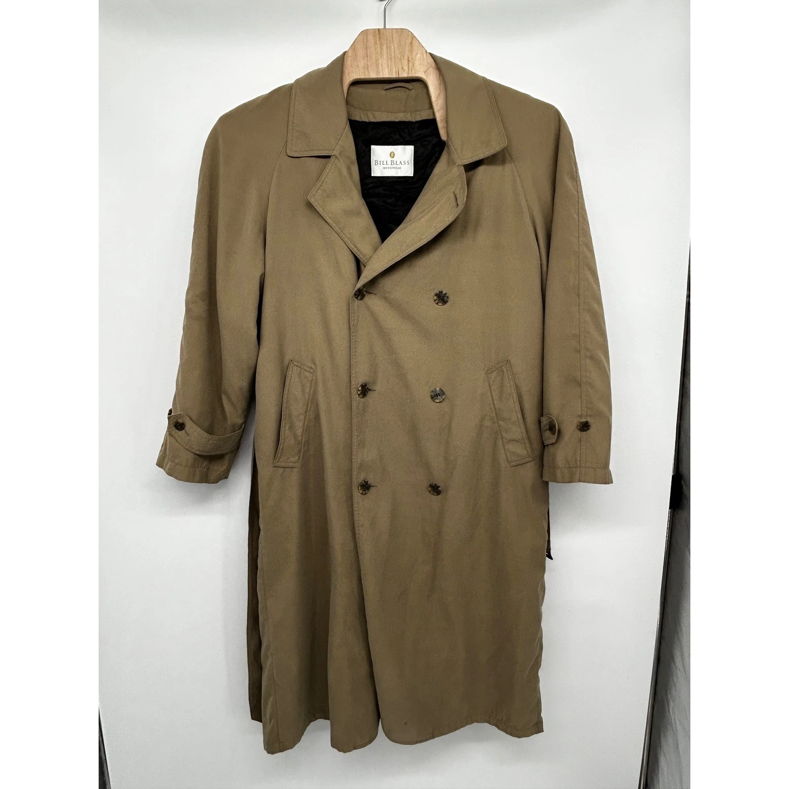 Bill Blass Menswear Khaki Tan Double Breasted Trench Coat with Belt Mens image 10