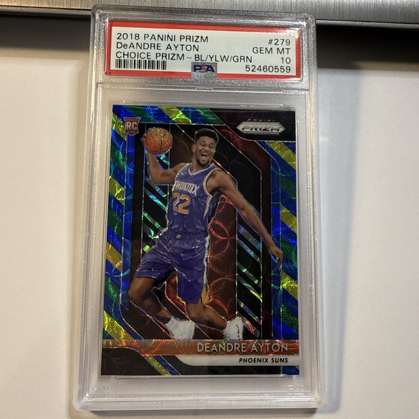 2018 Panini Prizm Deandre Ayton #279 Choice Blue Yellow Green RC PSA 10 Gem Mint