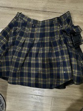 Girls Navy Yellow Plaid Pleated School Skirt Size 10 Buckle Closure