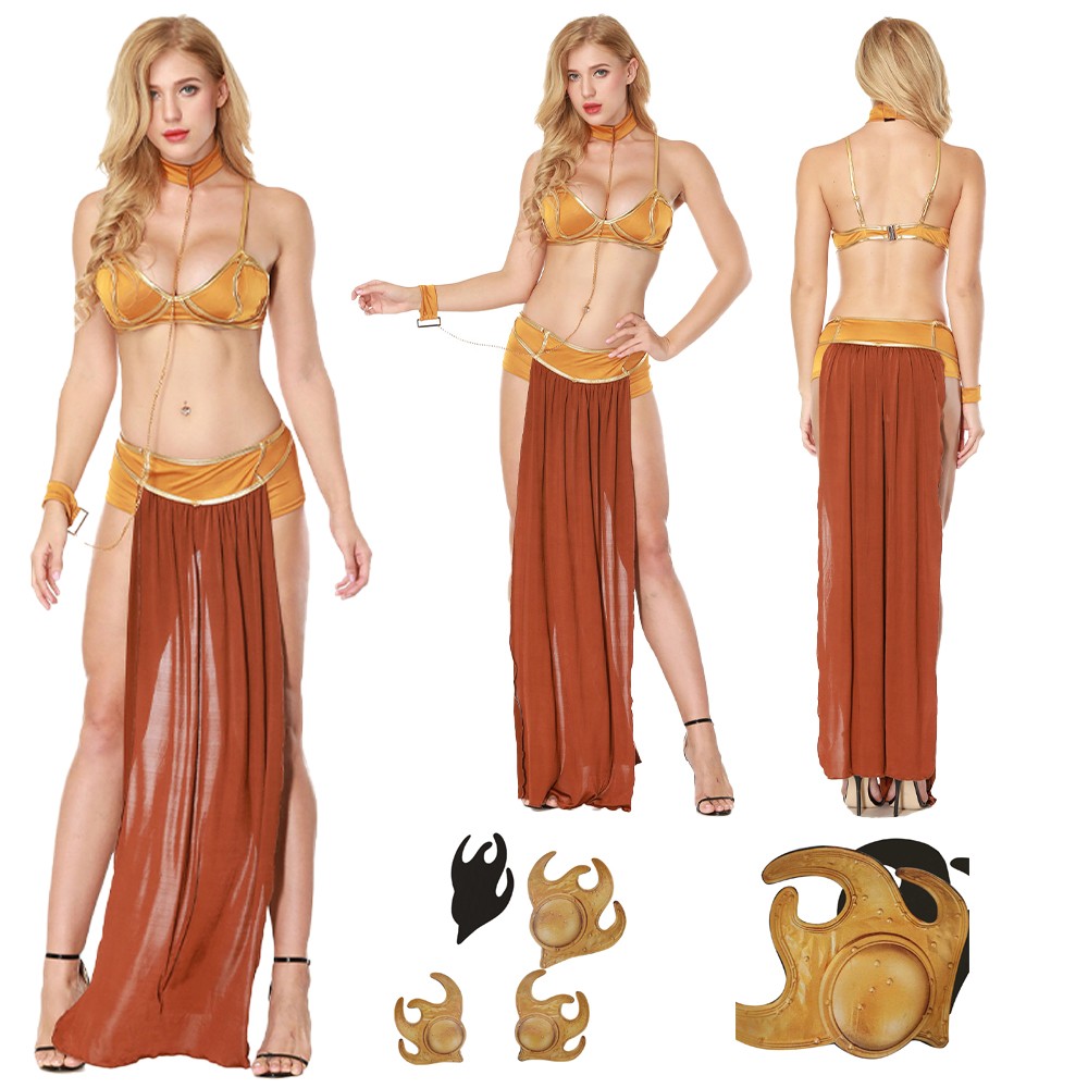 Princess Leia Organa Solo Slave Cosplay Costume Dress Skirt Halloween+Headgear