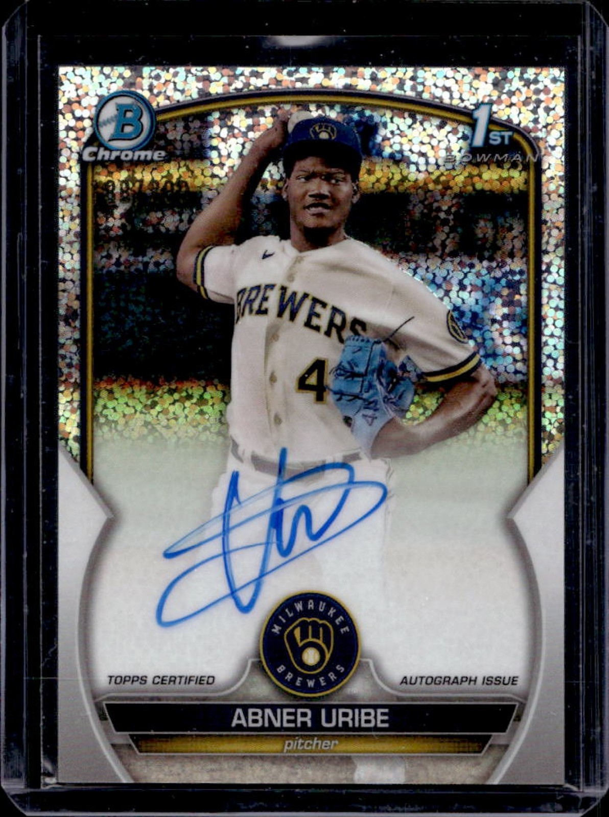 2023 Bowman Chrome Abner Uribe Auto Speckle Refractor 1st #/299 Brewers