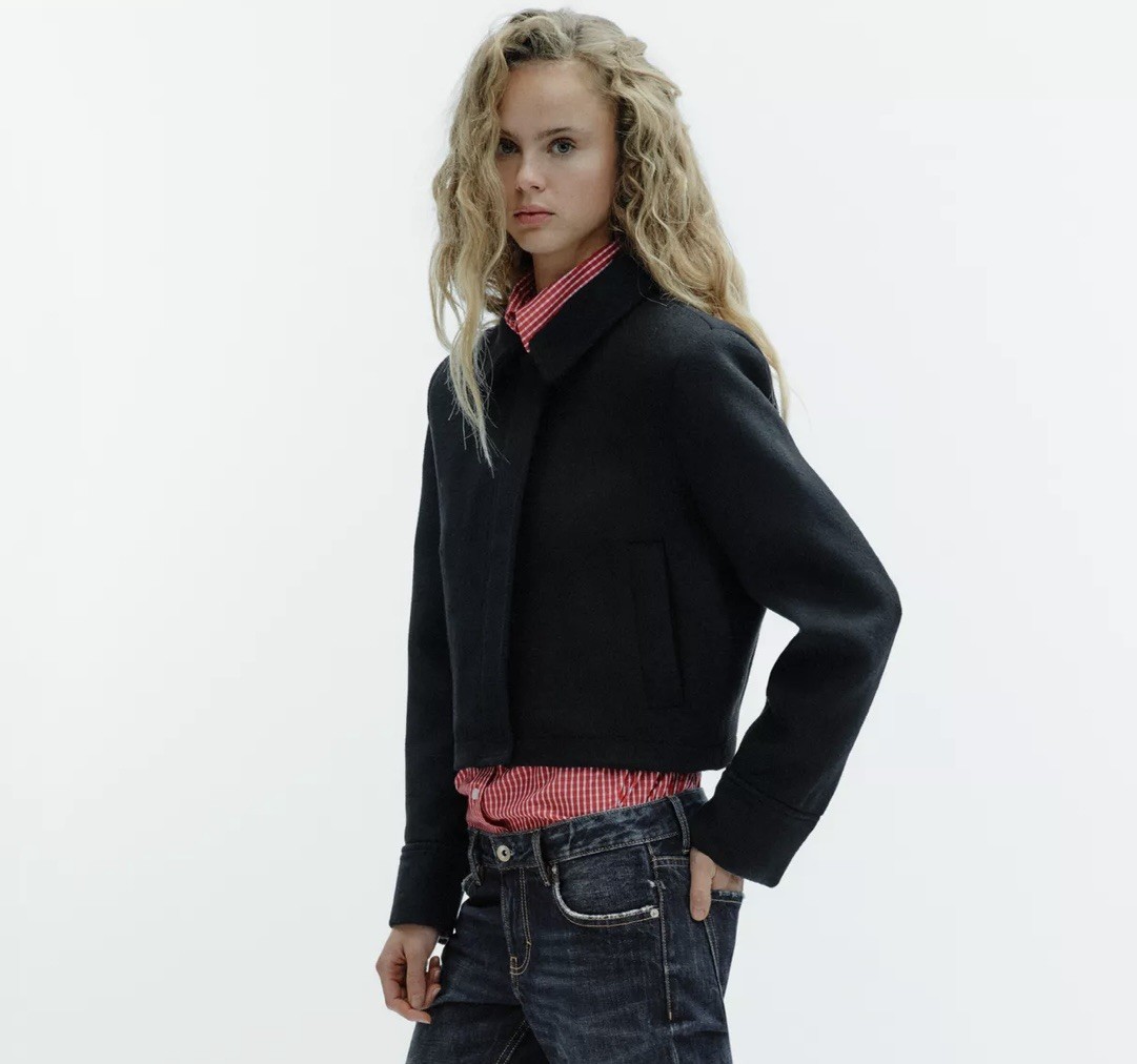 Zara Women Wool Blend black cropped Jacket With Pockets Black Size M RRP £59.99 thumbnail 5