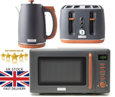Elegantes Scandi Style Digital Set 20L Mikrowelle 3KW Wasserkocher & 4 Steckplätze Toaster grau
