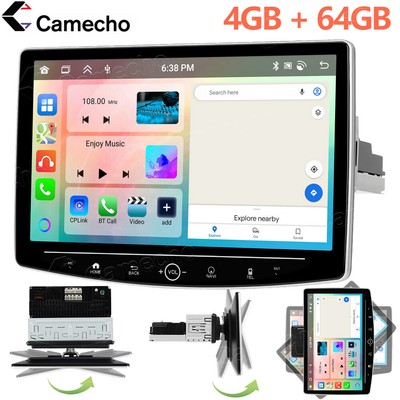 Rotatable 4+64GB Single 1DIN 10.1'' Apple Carplay Android 13 Car Stereo Radio GPS