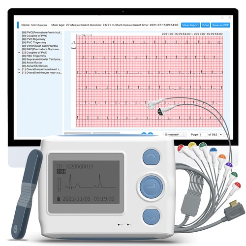 Holter Monitor ECG Monitor 24h ECG Recording Detects AFib AI ECG Analysis via PC