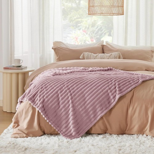 Pink Linen Fleece Blanket & Throw - Super Soft Cozy - Lightweight - Picture 8 of 23