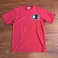 VTG Champion BIG C Logo Heritage Patch Red T-Shirt Large READ INFO FOR DETAILS