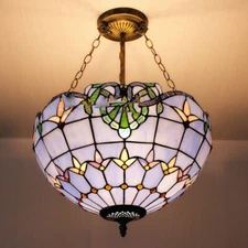 Baroque Stained Glass Chandelier Vingtage Tiffany Inverted Pendant Ceiling Light