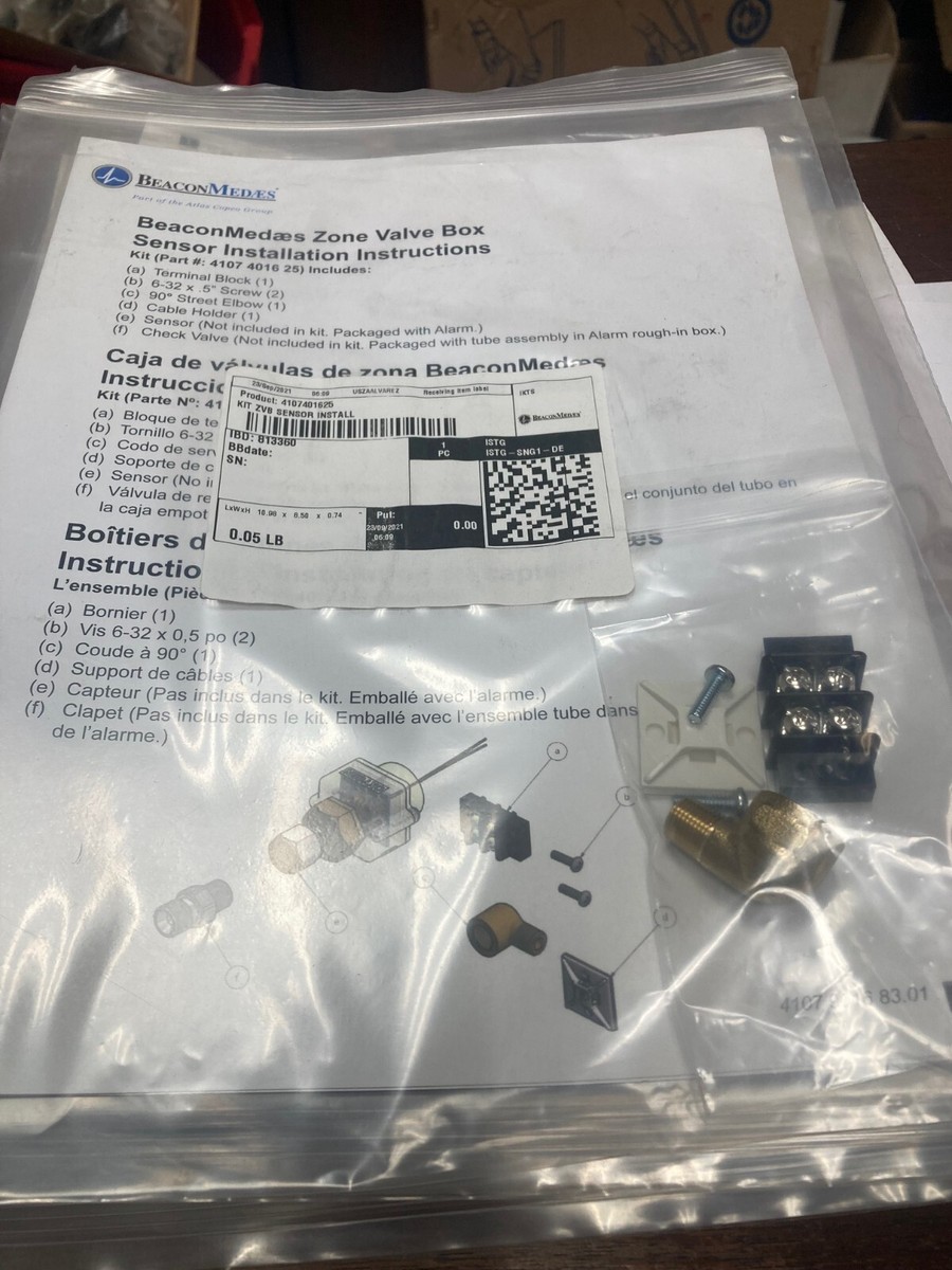 BeaconMed/ES 4107 4016 25, Zone Valve Box Sensor Installation Kit