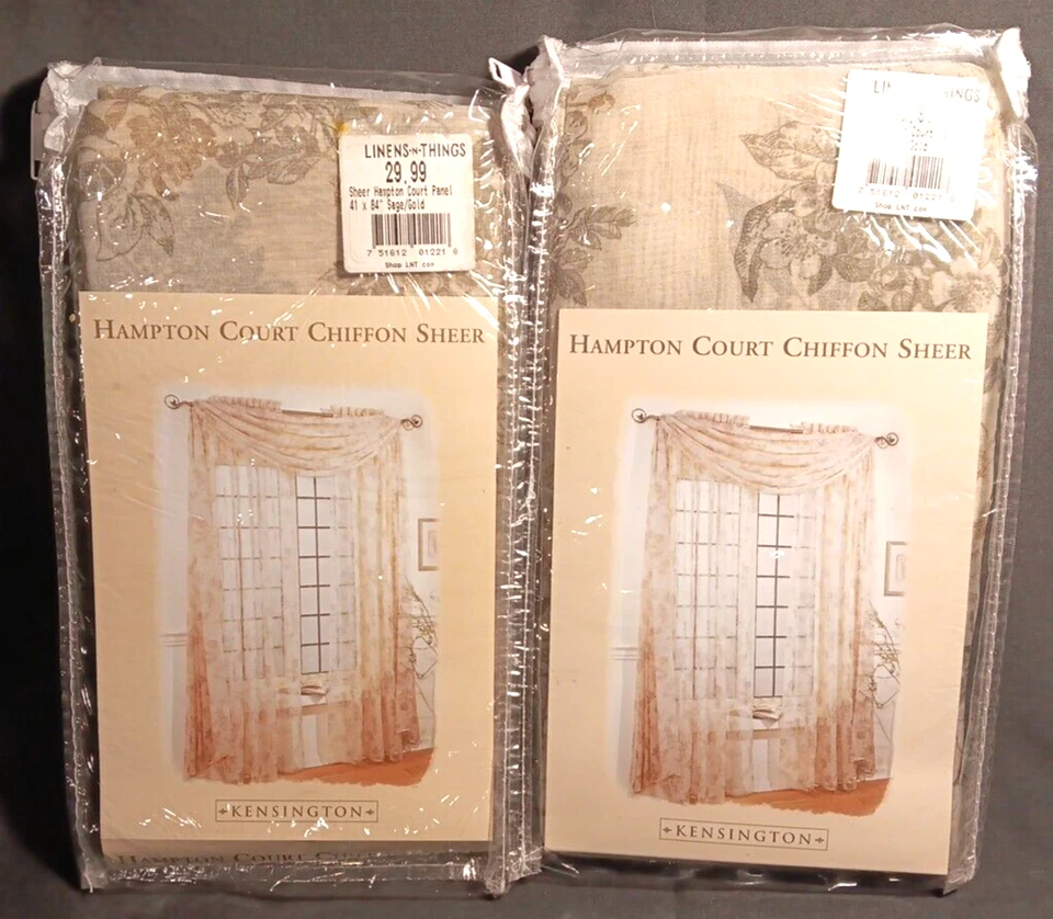 NUEVO 2 Kensington Hampton Court Gasa Transparente 41" X 84" Estampado Floral Dorado Salvia Foto 2 de 4