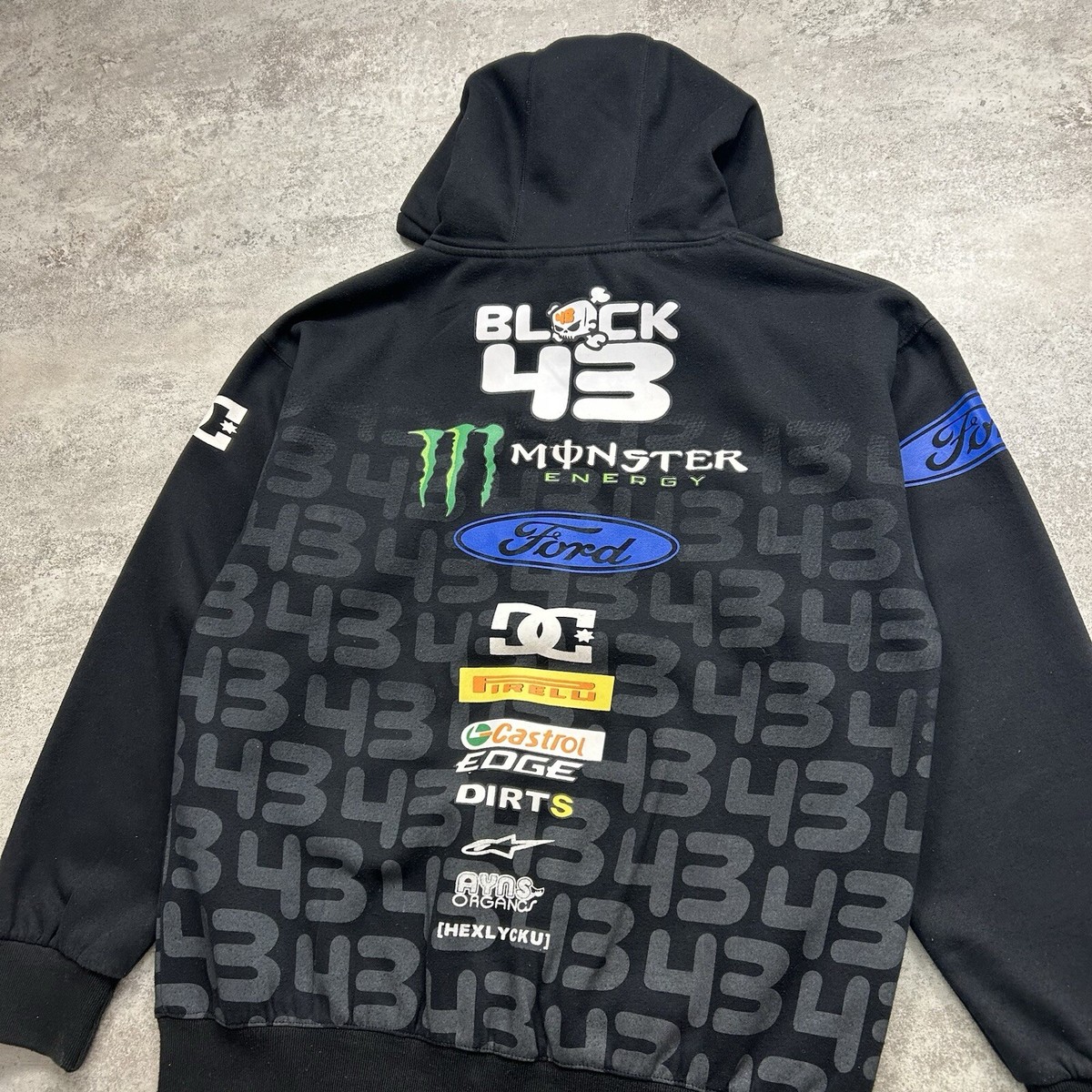RARE KEN BLOCK #43 DC SHOES FORD MONSTER ENERGY ZIP HOODIE SIZE L