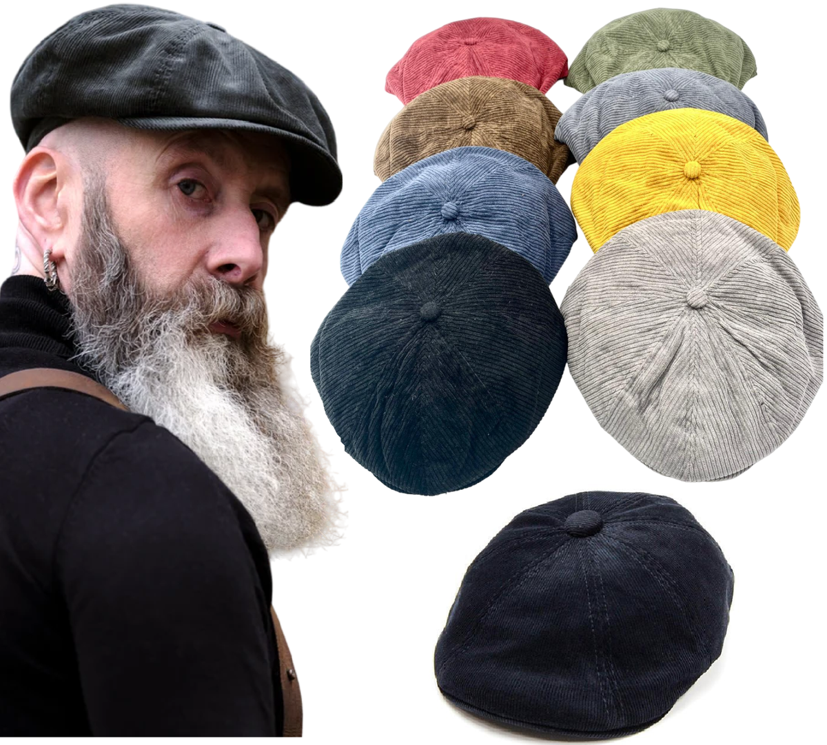 Mens Corduroy Newsboy Hat Mens Baker Boy Driving Flat Cap Beret Casual Wear  Hats