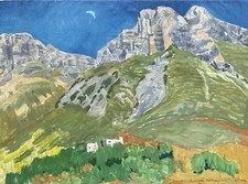 Impressionist Karl Adser Tagesmond über Mallorca Balearen Spanien Urlaub 1977