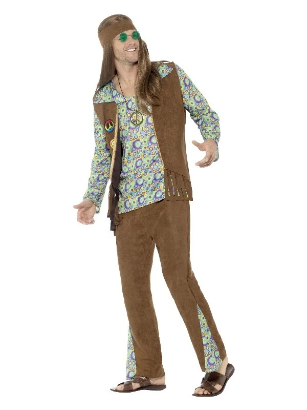 Mens 60s The Hippie Hippy Costume 1960s Groovy Retro Peace And Love Disco  Outfit