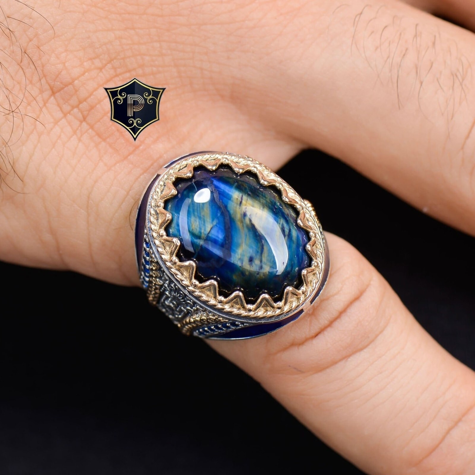 Handmade Natural Blue Tigger's Eye Vintage Genuine 925 Sterling Silver