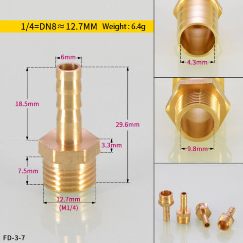 4mm-19mm Brass Male Thread x Hose Barb Tail Adapter Connector BSP 1/8" 1/4" 3/8" - Picture 12 of 25