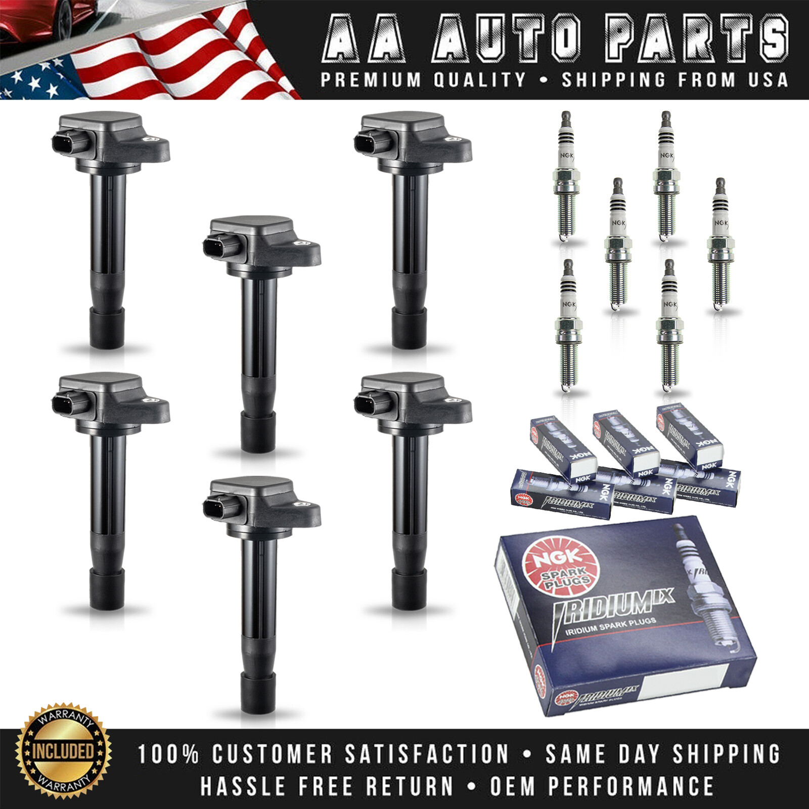 6 Ignition Coil  6 NGK Iridium Spark Plug for Honda Accord 2008-2012 3.5L UF603