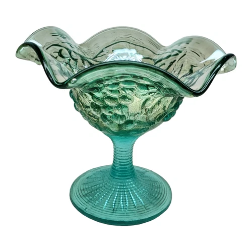 Vintage  Imperial Grape Carnival Glass Compote in Aqua HTF Color 6 Ruffles GLOWS