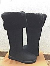 UGG OVER THE KNEE BAILEY BUTTON BLACK SHEARLING LINED BOOTS US 7 / EU 38 / UK 5